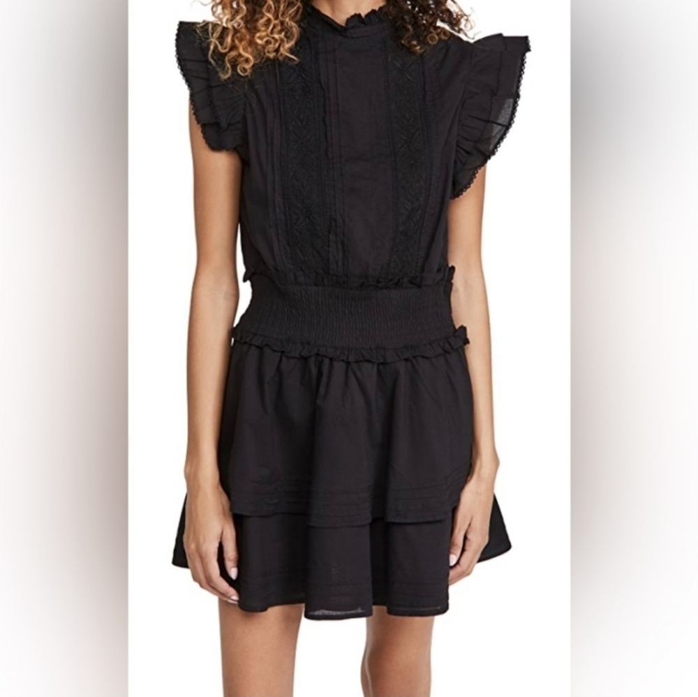 NWT! Cleobella At Anthropologie, Versailles Mini Ruffle Dress, Black, Size M